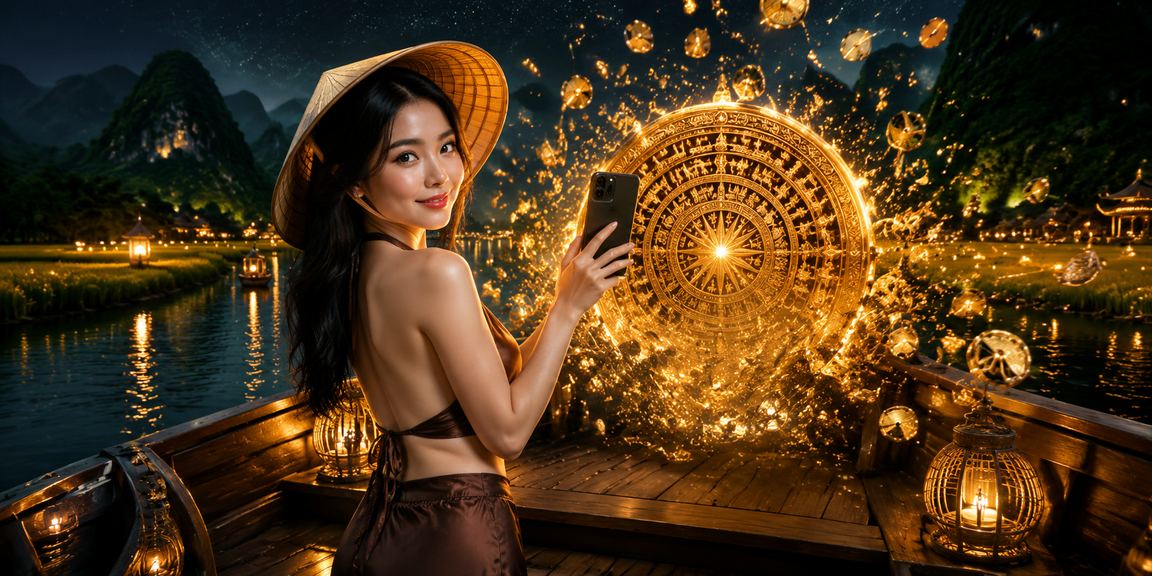 Người chơi trải nghiệm casino trên điện thoại di động giữa khung cảnh thiên nhiên Ninh Bình